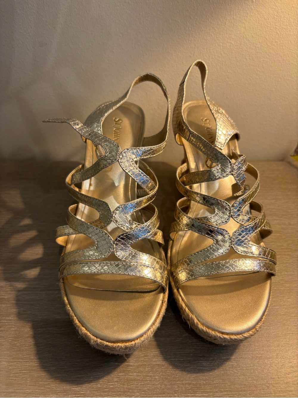 St. John's Bay Metallic Gold Snake-Texture Strappy Wedge Sandals